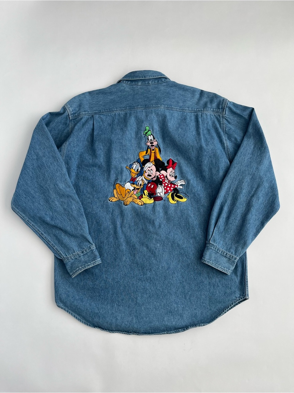 Vintage Disney Store Men’s Denim Shirt with Mickey & Friends Embroidery